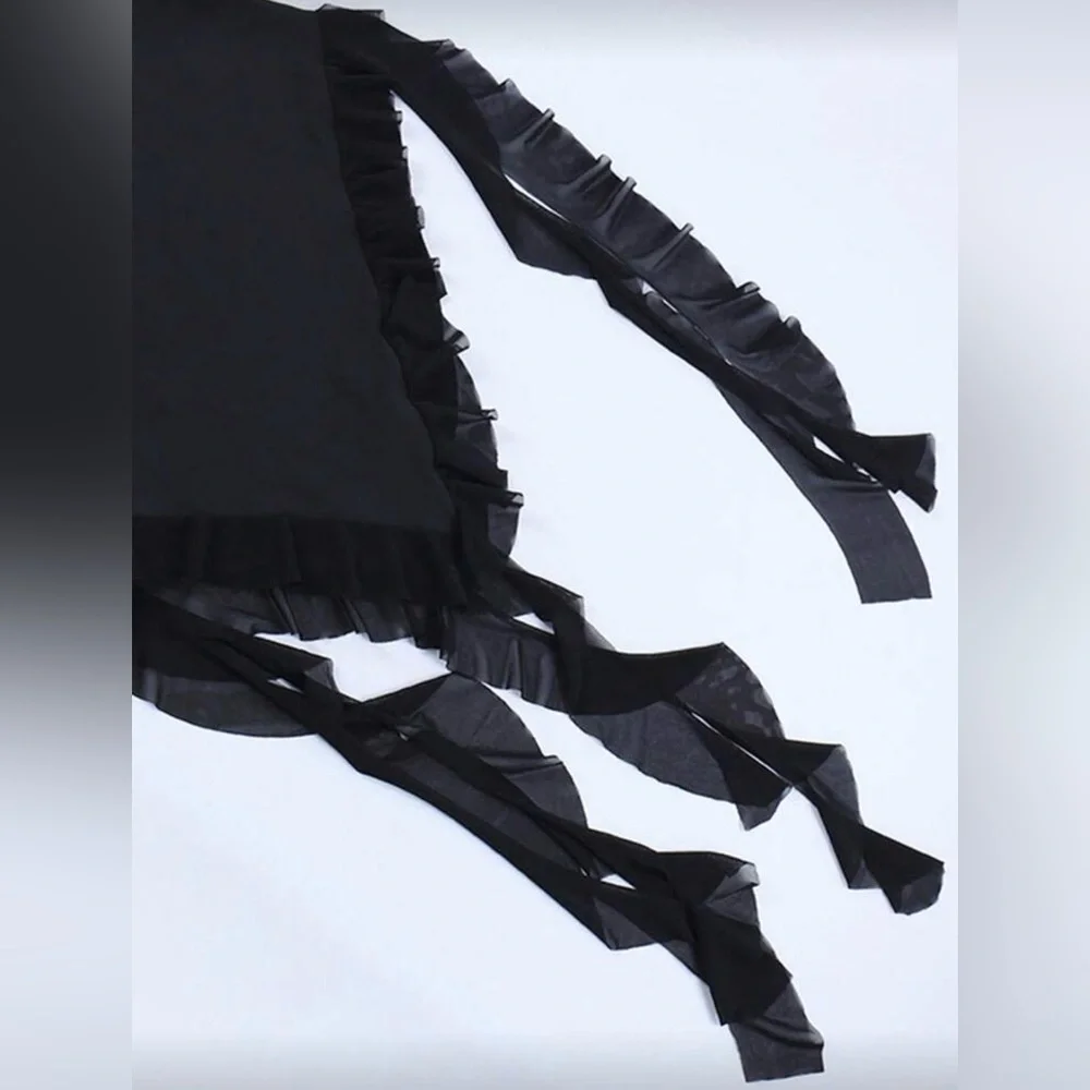 Black Halter Neck Ruffled Mini Dress - Picture 4 of 9